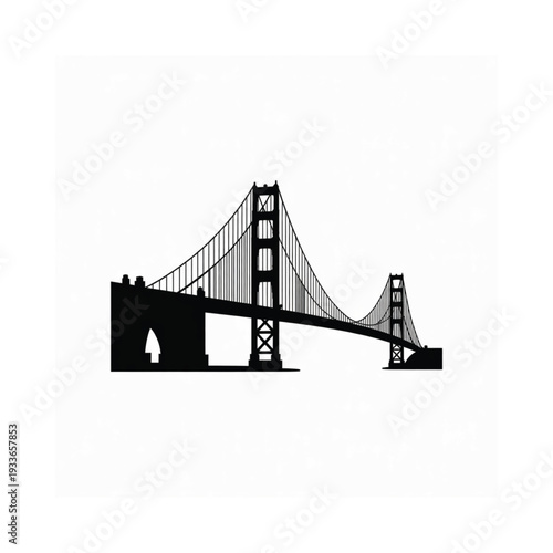 Silhouette of the golden gate bridge against a plain white background