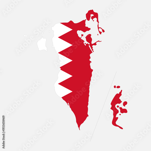 Bahrain map silhouette with flag isolated on white background