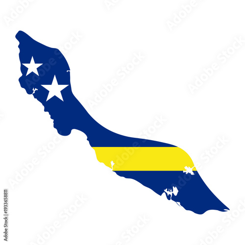 Curacao map silhouette with flag isolated on white background