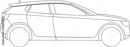Modern crossover SUV side view outline illustration, clean vector line drawing isolated on white, ideal for automotive design, transportation concepts and vehicle branding projects