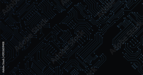 Abstract digital circuit board on an electric black technological background. Circuit board with connected lines and dots on an abstract digital motherboard. 