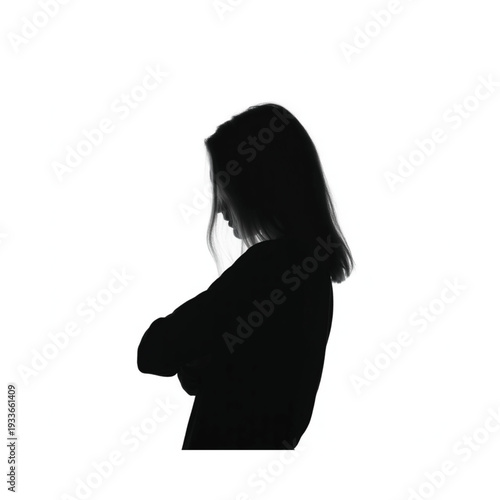 Silhouette of a woman with arms crossed facing to the left