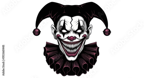 Scary Clown Face with Spooky Grin and Jester Hat