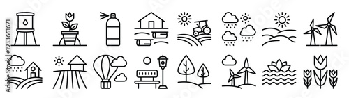 agriculture and landscapes linear icons