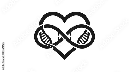 Symbol of eternal love intertwined with DNA helix, representing genetic connection, longevity, and enduring affection in a clean, modern flat design.