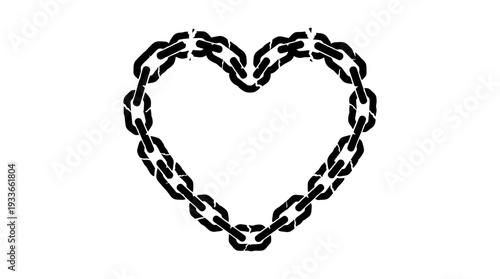 Black silhouette of a heart shape formed by a broken chain, representing broken love, lost connection, freedom from a relationship, or emotional struggle and heartbreak.