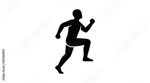 Black silhouette of a human figure running or climbing invisible steps, representing progress, ambition, overcoming obstacles, fitness, determination, and striving for goals.