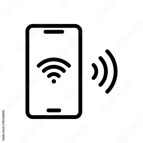 Line icon of a smartphone with signal waves for NFC communication