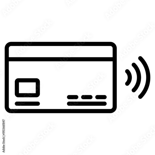 Line icon of a card with wireless waves indicating contactless payment