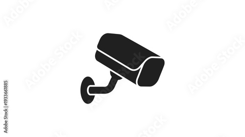 Modern black security camera icon, a surveillance device mounted on a wall, symbolizing safety, protection, monitoring, and vigilance in urban or private spaces.