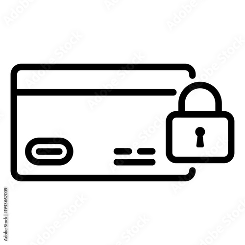 Secure line icon featuring a credit card and a padlock symbolizing security codes and protected financial information