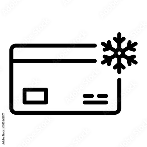 Conceptual line icon showing a credit card with a snowflake symbol representing the action of freezing or deactivating a card