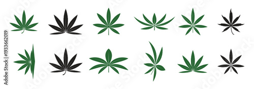 Cannabis Marijuana Hemp Pot Leaf Silhouettes Logo Vector