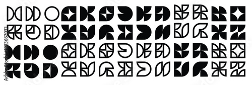 flat line abstract curve memphis icon design set