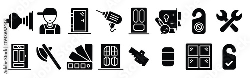  pack of door installation solid vector icons