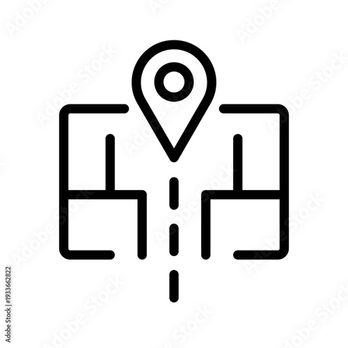 A line icon representing a GPS pin marking a specific location on a map layout