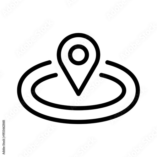 A line icon showing a location pin within a solid circular zone indicating a specific map radius