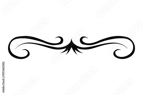 Symmetrical black decorative flourish with swirls and central arrow