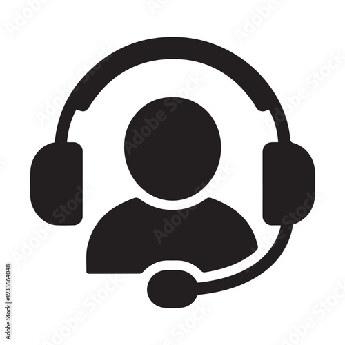 Customer support icon with person wearing headset and microphone, symbolizing assistance and communication.