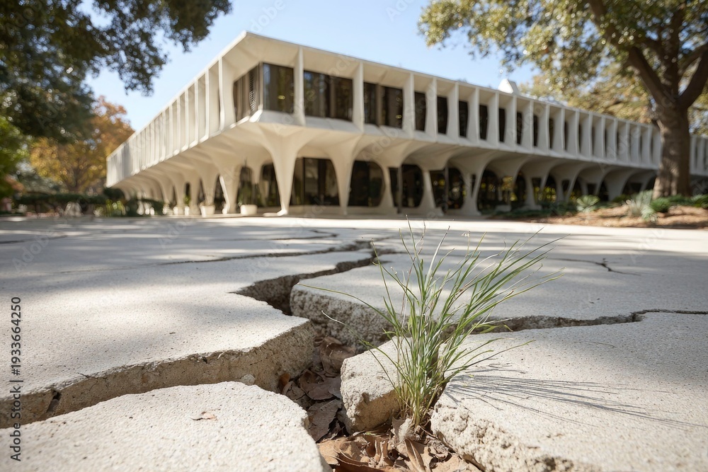 Fototapeta premium Wildflowers and Tall Grasses Growing Through Cracks in Concrete Pavement