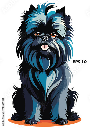Artistic Dog Portrait Vector. Vibrant Pop Art Illustration of an Affenpinscher Puppy with Stylized Fur