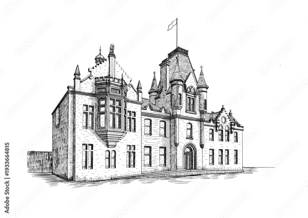 Obraz premium Institutional Building Line Art Vector Illustration