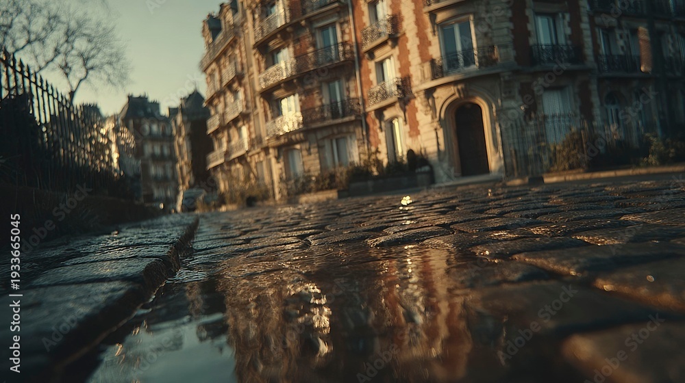 Fototapeta premium Elegant Facade of Parisian Haussmannian Apartment Building at Dusk