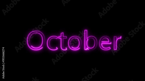 Blue Neon October Text Animation with Glowing Electric Light Effect on Black Background; Monthly Calendar Concept for Digital Signage, Social Media Intro, and Winter Season Events.