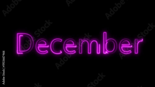 Blue Neon December Text Animation with Glowing Electric Light Effect on Black Background; Monthly Calendar Concept for Digital Signage, Social Media Intro, and Winter Season Events.