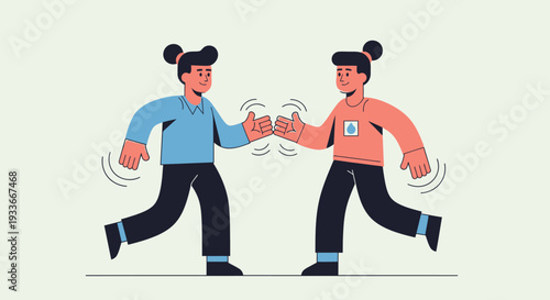 Two individuals engaging in a dynamic handshake gesture, symbolizing partnership and agreement, depicted in a simple illustration style.