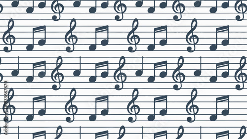 Musical notes on sheet music black eighth notes and rests on five line staff white background simple composition educational resource