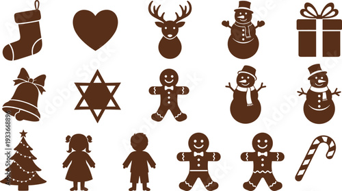 Christmas gingerbread silhouette set vector illustration holiday icons festive cookie shapes collection isolated design