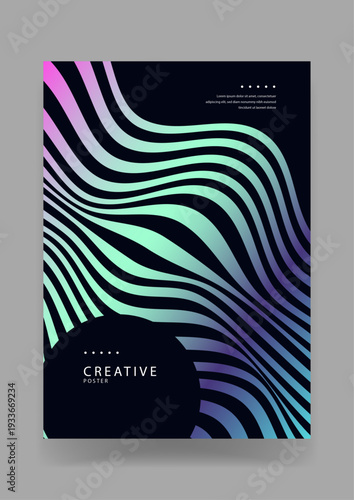 Abstract creative design featuring distorted neon lines and black circular masking on dark base