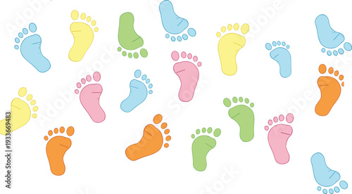 Colorful Baby Footprint Set with Cute Infant Sole Prints, Small Toddler Feet Icons, and Pastel Human Steps Vector Illustration.