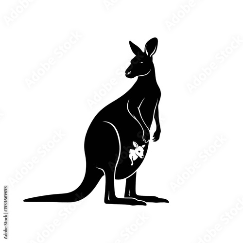 Kangaroo Silhouette with Joey in Pouch.