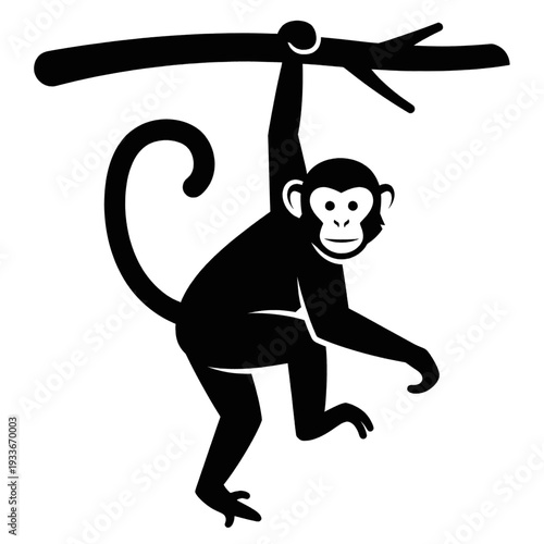 Monkey Hanging from a Branch Illustration.