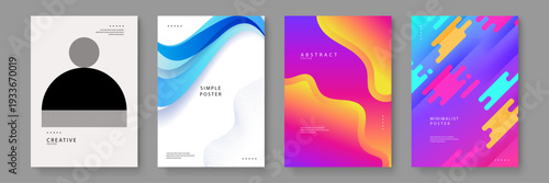 A diverse collection of four colorful posters featuring organic fluid shapes and vibrant gradients for creative branding projects