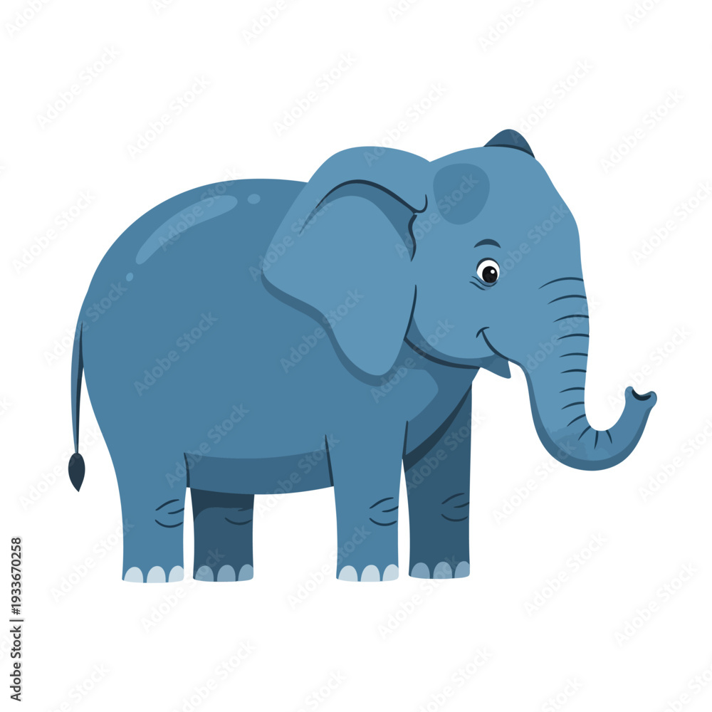 Fototapeta premium Cute cartoon elephant illustration, friendly blue animal character on white background