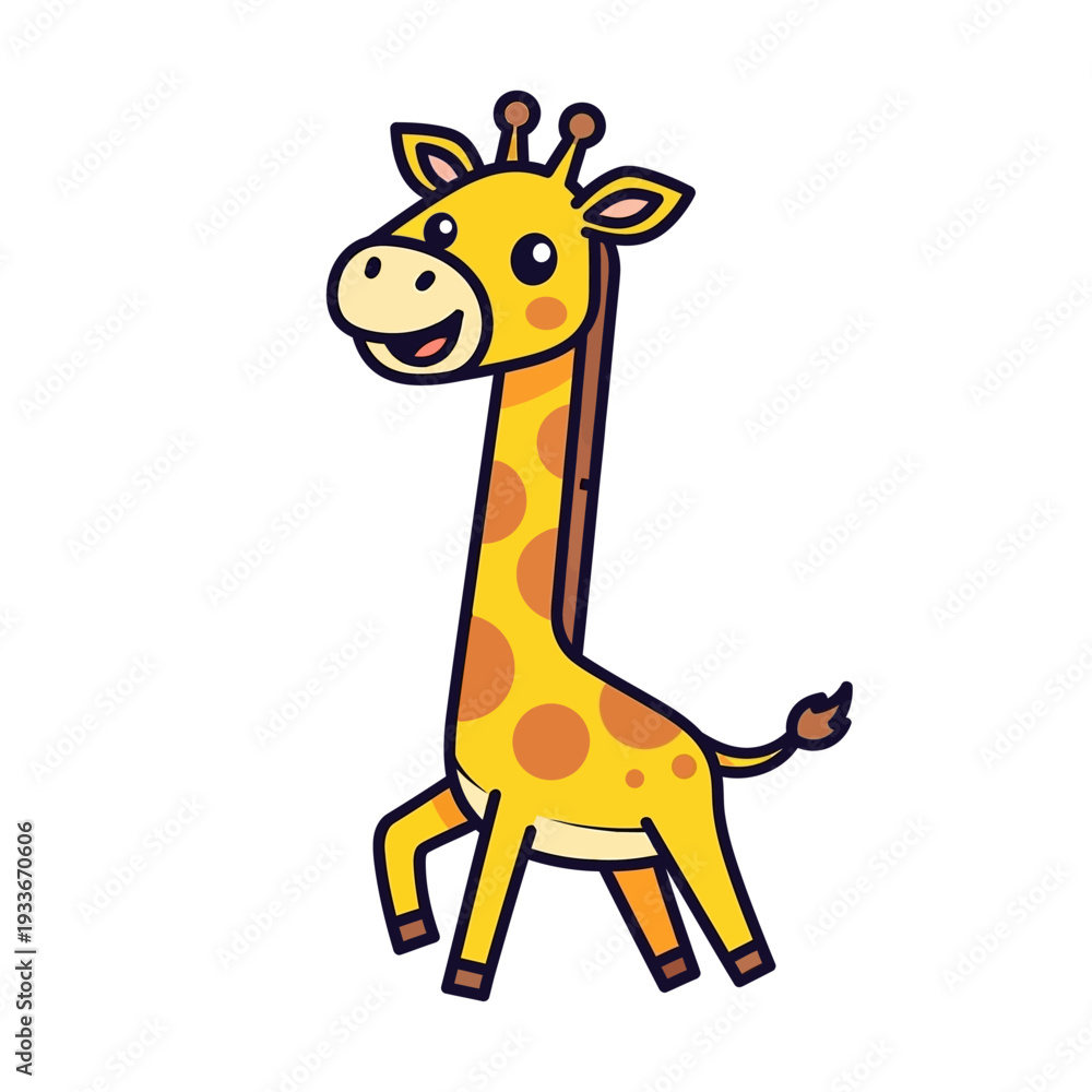Obraz premium Cute Cartoon Giraffe Walking, Adorable Safari Animal Illustration, Isolated on White