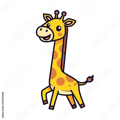 Cute Cartoon Giraffe Walking, Adorable Safari Animal Illustration, Isolated on White