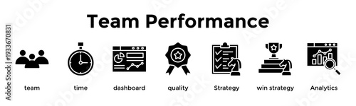 Team Performance Banner Web Icon Vector Illustration Concept For Team, Time, Dashboard, Quality, Strategy, Win Strategy, Analytics