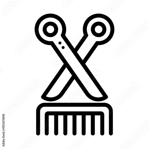 Line icon illustration showing a pair of grooming scissors and a comb