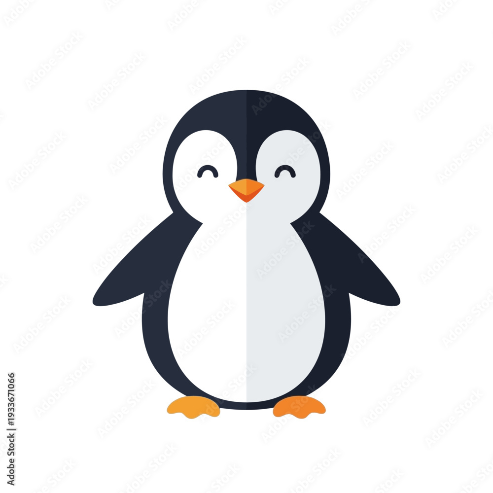 Fototapeta premium Cute Cartoon Penguin Character Standing Isolated on White Background