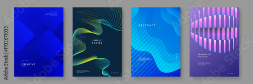 Obraz na płótnie A collection of four modern abstract posters featuring blue gradients and fluid
