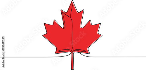 Red maple leaf line art vector illustration minimalist Canada symbol continuous single line design