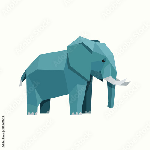 Geometric Blue Elephant Illustration, Low Poly Style, Isolated on White Background