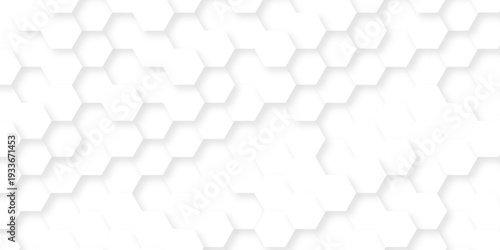 White abstract hexagonal hexagon modern technology. paper creative emboss light honeycomb polygonal web. geometric science and mosaic tile with template texture background.