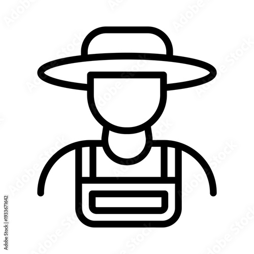 Line icon of a male farmer wearing a straw hat and overalls