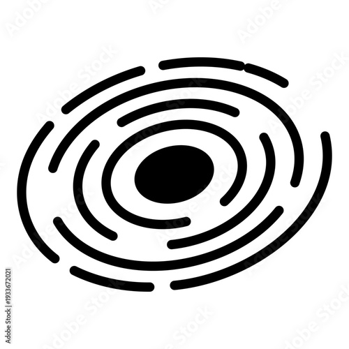 Abstract line icon representing a black hole with accretion disk and gravitational swirl in the deep universe
