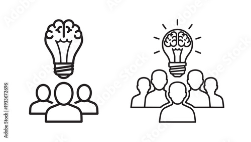 Team Brainstorming with Lightbulb Idea, Innovation Workshop and Creative Problem Solving Illustration